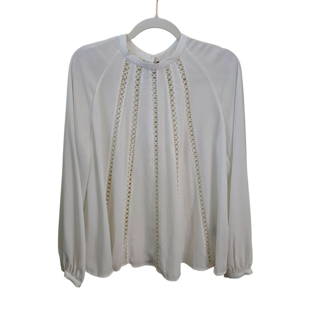 Les Petites Paris Ivory Open Crochet Detail Balloon Sleeve Blouse Size M